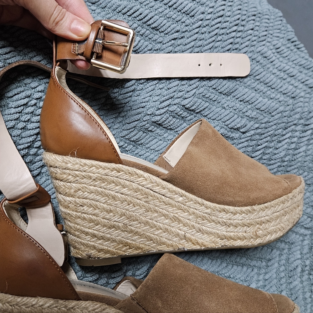 Marc Fisher Tan Wedge Espadrilles with Jute Sole